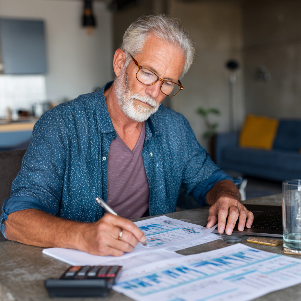 Older adult man reviewing his daily progress and goals
